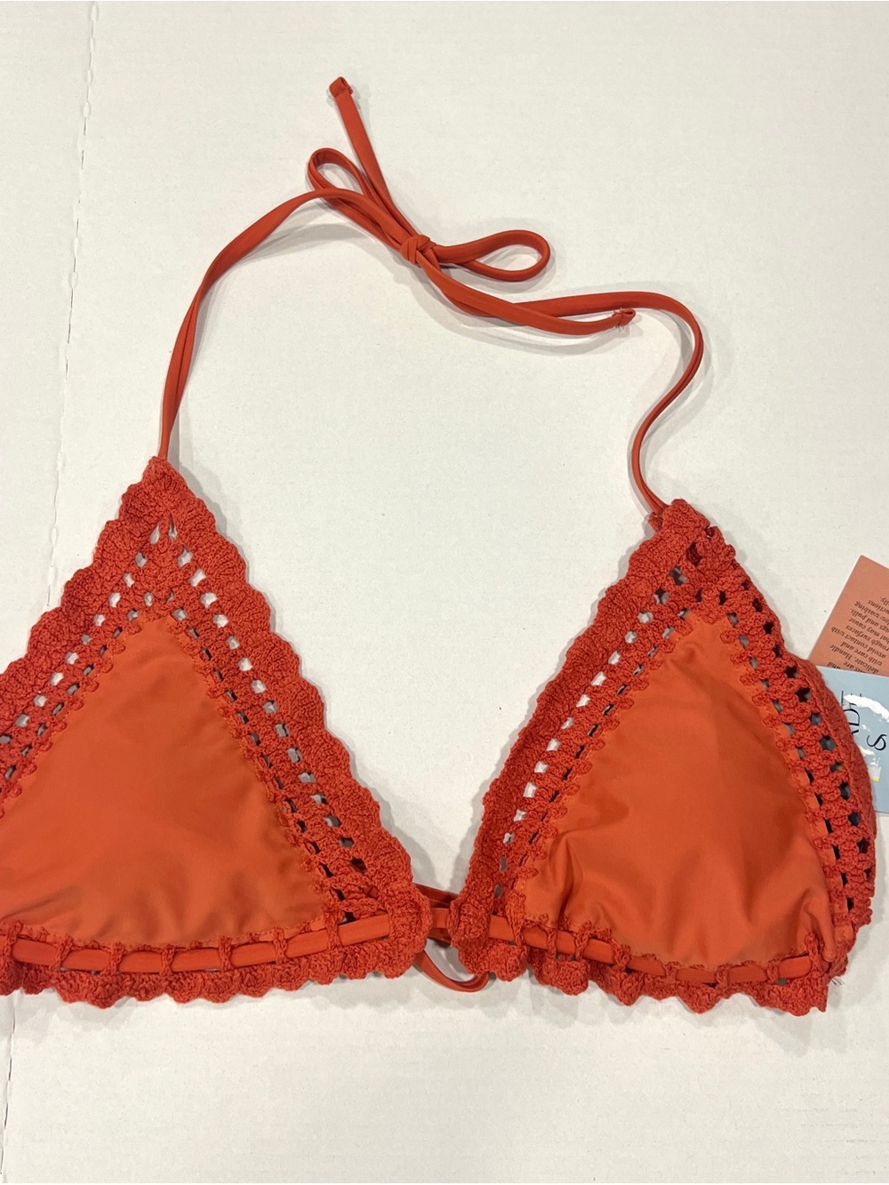 Shade & Shore Orange Crochet Triangle Bikini Swim Top